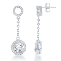 Sterling Silver Open CZ Circle with Round Dropdown CZ Earrings