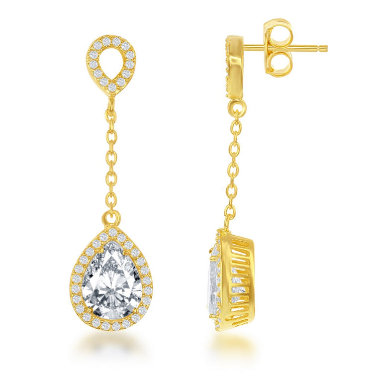Sterling Silver GP Open CZ Circle with Teardrop Dropdown CZ Earrings