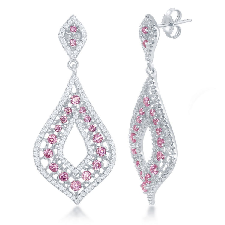 Sterling Silver Open Curved Marquise CZ Earrings
