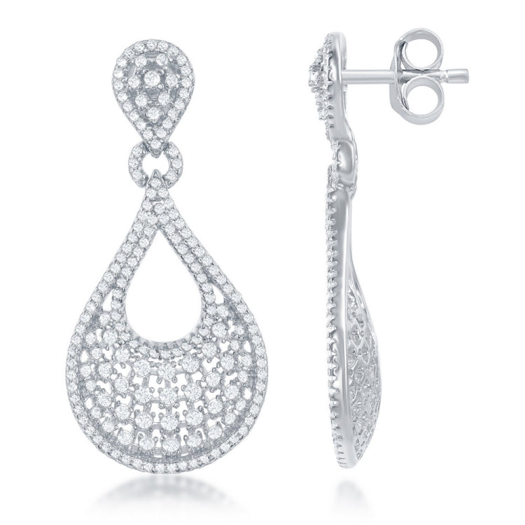 Sterling Silver Open Teardrop CZ Earrings