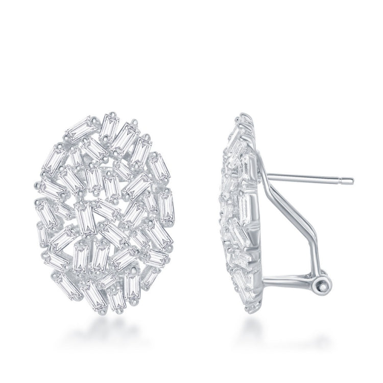 Sterling Silver Large Oval CZ with Omega Clip Earrings
