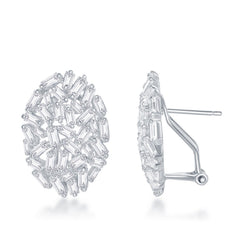 Sterling Silver Large Oval CZ with Omega Clip Earrings