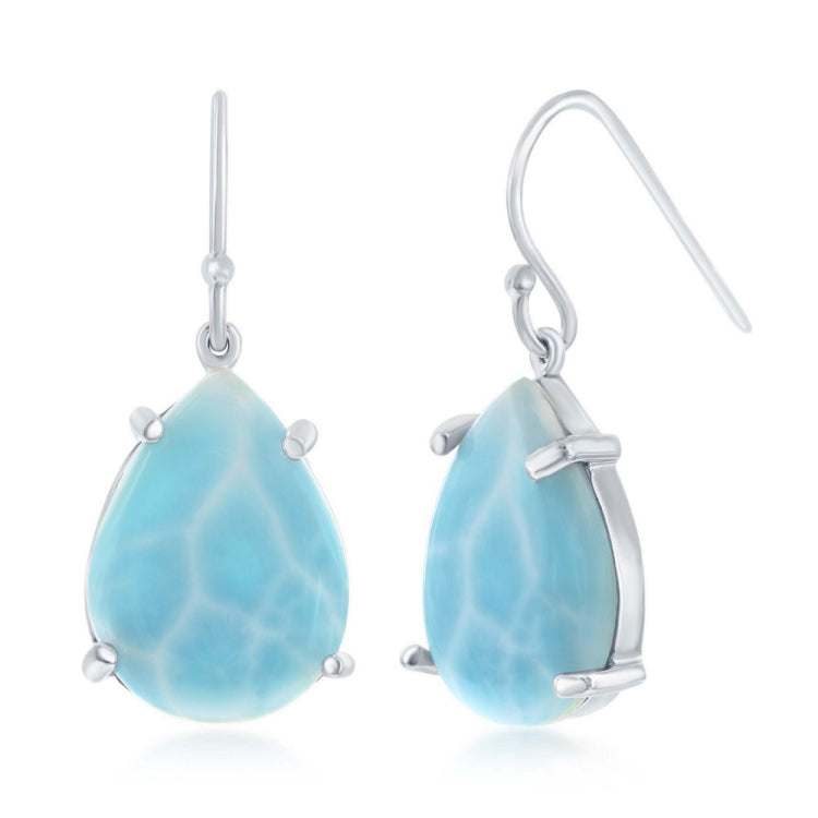 Sterling Silver Larimar Teardrop with Fish hook Dangling Earrings