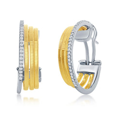 Sterling Silver Designer Earrings, Set with CZ, Bonded with 14K Gold, MADE IN ITALY