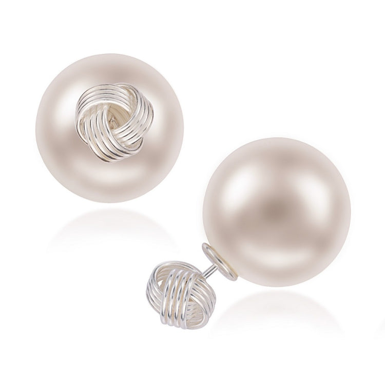 Sterling Silver Small Knot with 16mm Simulated White Pearl Back Earrings