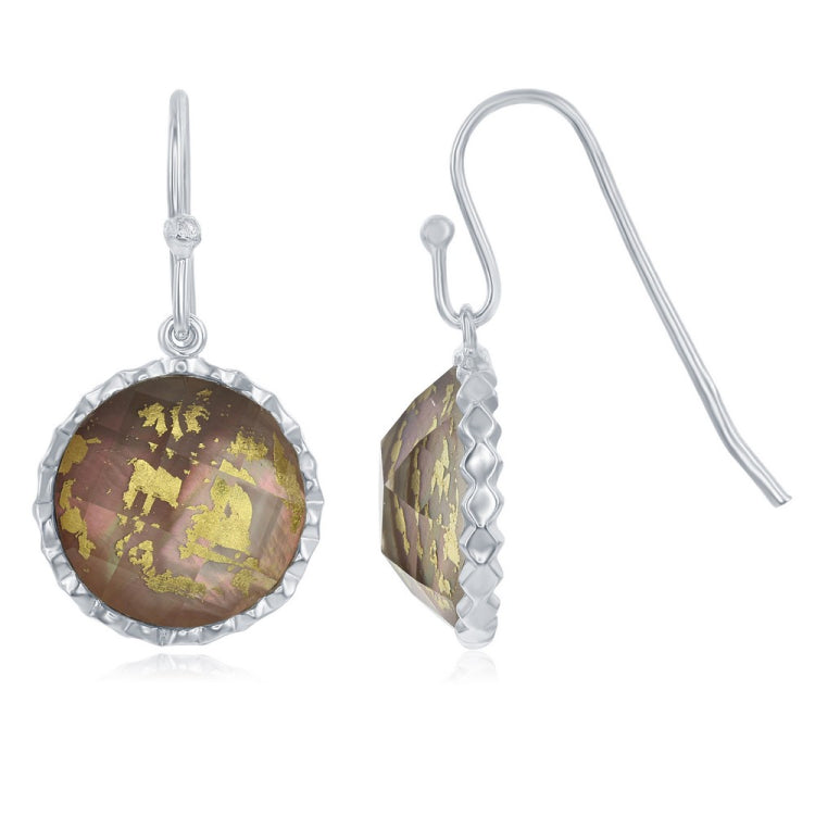 Sterling Silver Round Abalone MOP with Gold Specs Doublet Earrings