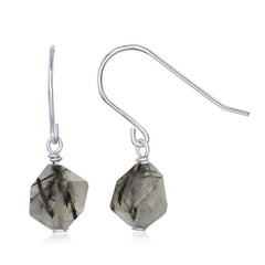 Sterling Silver "Black Rutilated" 8MM Rock Earrings