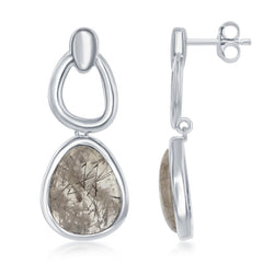 Sterling Silver Top Open Pear Shape & Black Rutilated Pear Shaped Earrings