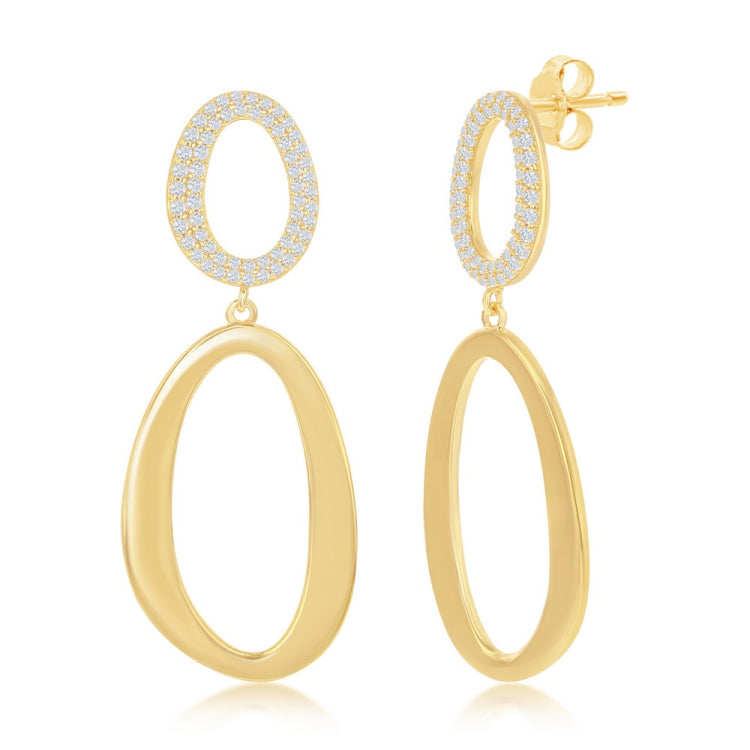 Sterling Silver Gold Plated Micro Pave Double Oval Earrings