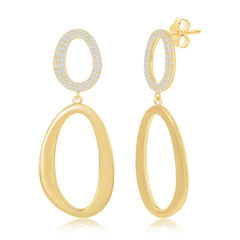 Sterling Silver Gold Plated Micro Pave Double Oval Earrings