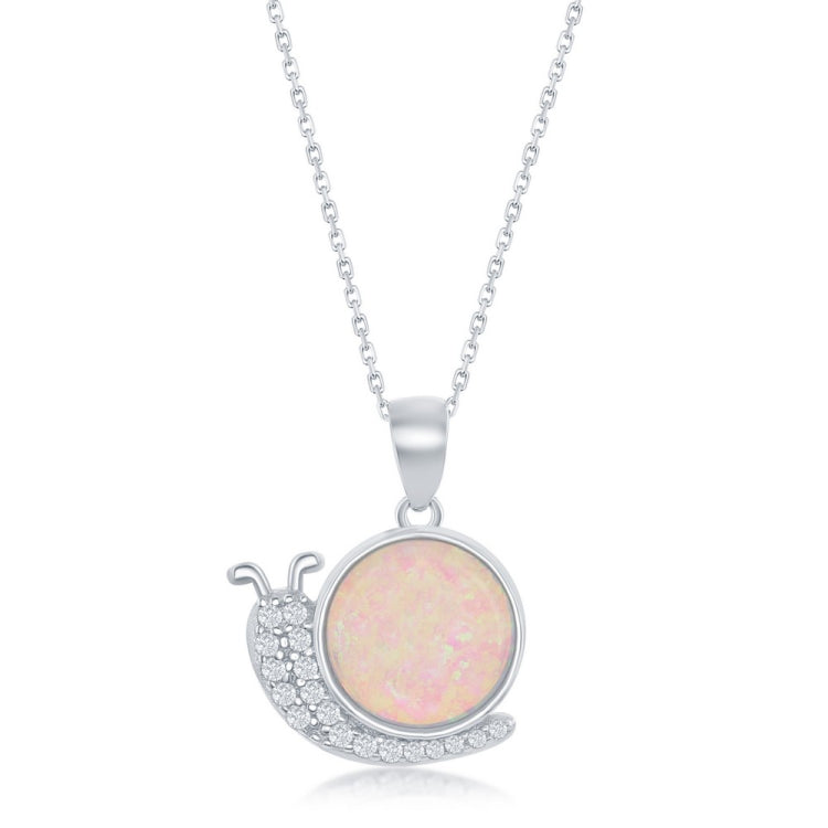 Sterling Silver Snail CZ with Round White Opal Pendant
