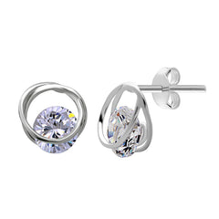 Sterling Silver Looped Circle with Center Large CZ Earrings