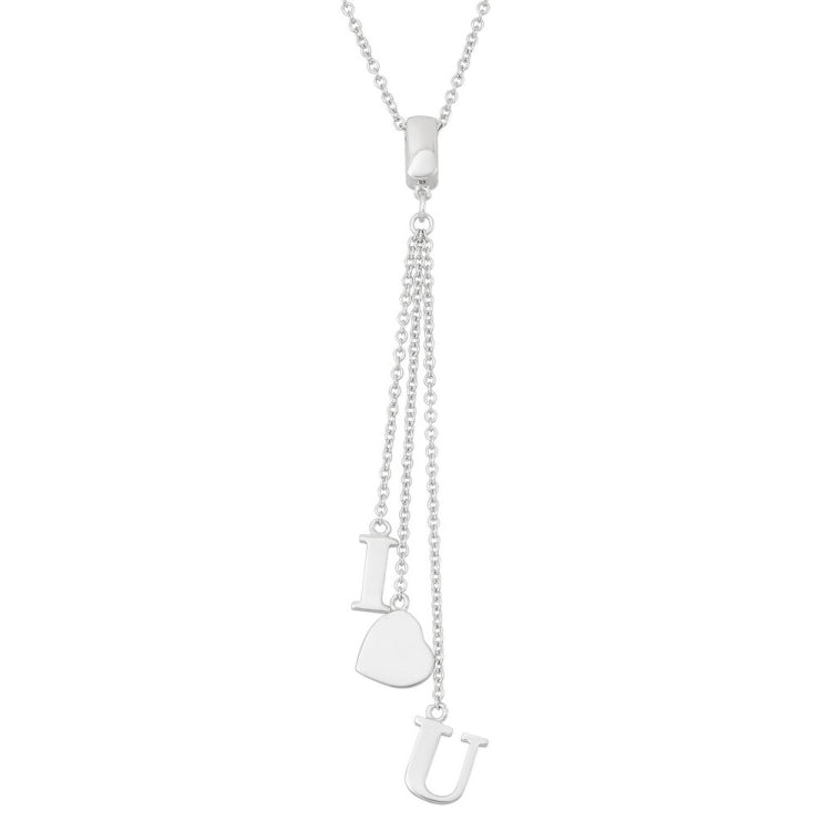 Sterling Silver Dangling I, "Heart", U Necklace