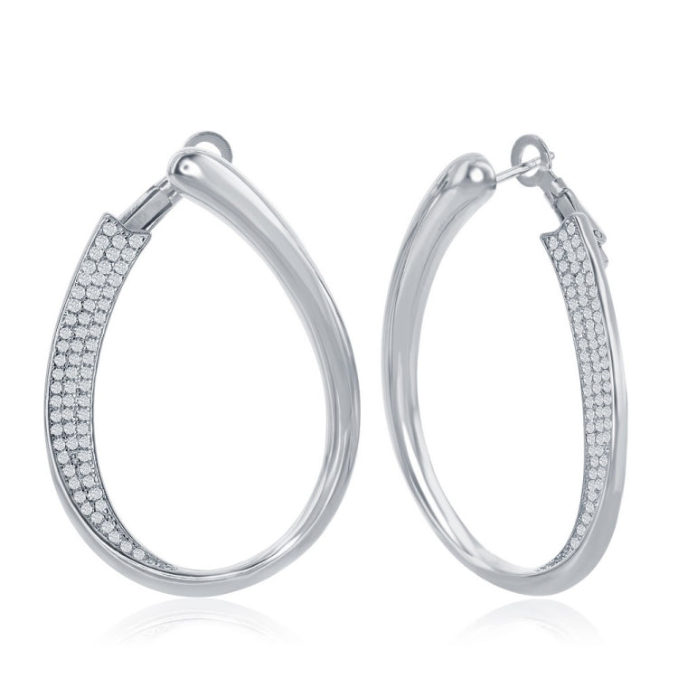 Sterling Silver Half Micro Pave J-Design Earrings