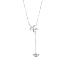 Sterling Silver Leaf with Hanging Bird Lariat Necklace