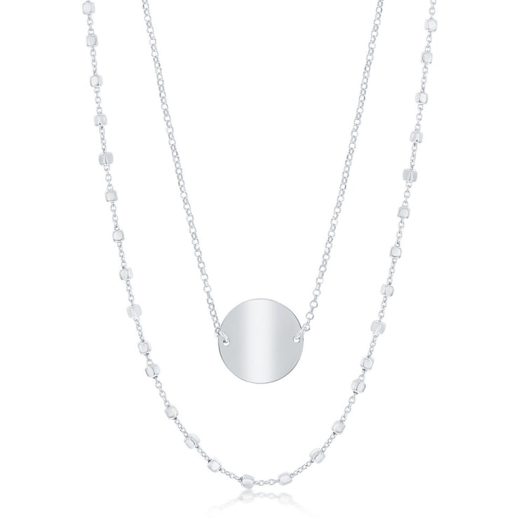 Sterling Silver Double Strand Beads by the Yard & Shiny Disc Necklace