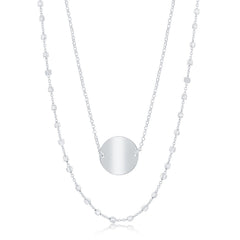 Sterling Silver Double Strand Beads by the Yard & Shiny Disc Necklace