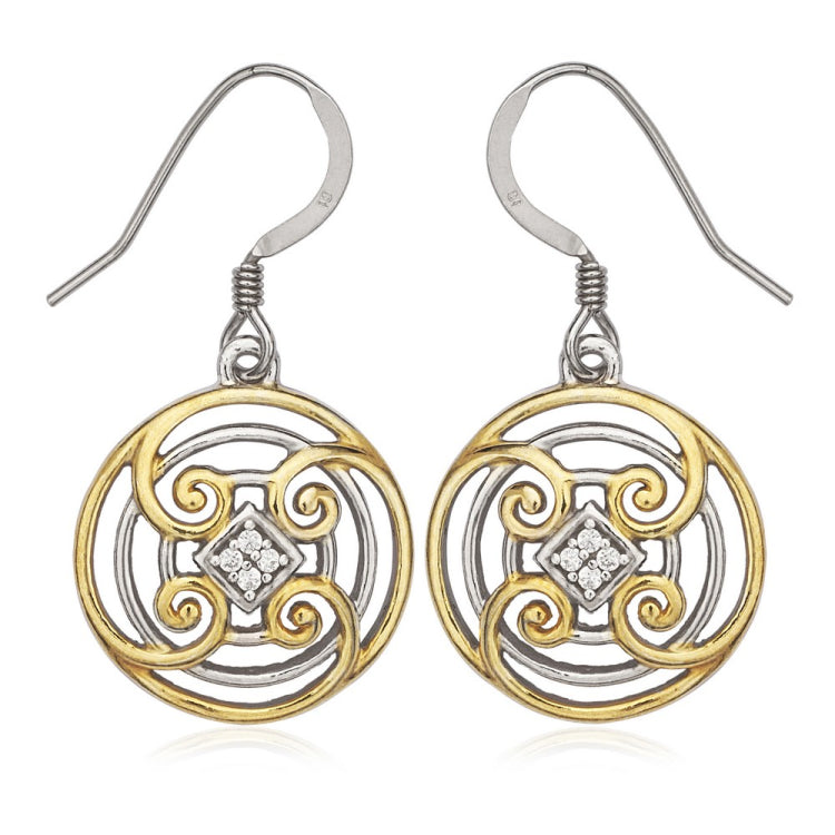 Sterling Silver and GP Circle with CZ Center Earrings