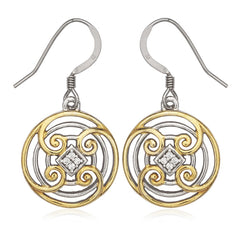 Sterling Silver and GP Circle with CZ Center Earrings