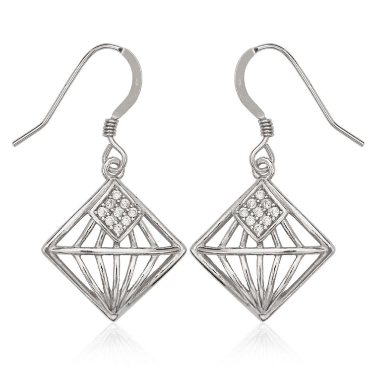 Sterling Silver Diamond Shape with CZ Center Earrings