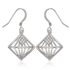 Sterling Silver Diamond Shape with CZ Center Earrings
