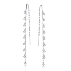 Sterling Silver Hanging Bezel-set CZ with Hanging Bar Chain Threader Earrings