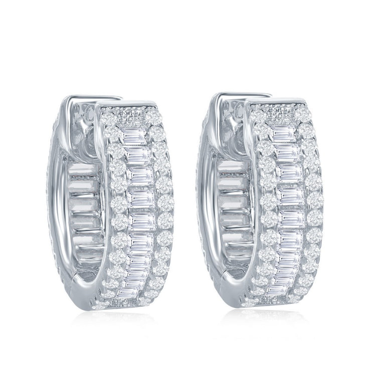 Sterling Silver Baguette CZ Small Hoop Earrings