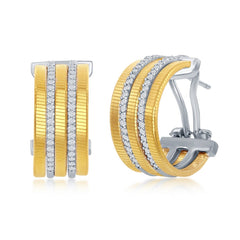 Sterling Silver Designer Earrings, Set with CZ, Bonded with 14K Gold, MADE IN ITALY
