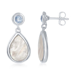 Sterling Silver Bezel-set Blue Topaz and Teardrop MOP Earrings