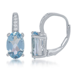 Sterling Silver Small White Topaz with Larger Oval Blue Topaz Earrings