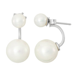 Sterling Silver 6mm & 10mm White Pearl Ear Cuff & Stud Earring