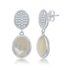 Sterling Silver Micro Pave and Mother of Pearl Oval Earrings
