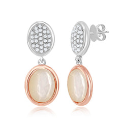 Sterling Silver Micro Pave and Mother of Pearl Oval Earrings - Rose Gold Plated