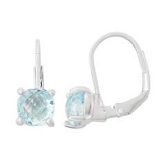 Sterling Silver Small Square Blue Topaz on Lever Back Earrings