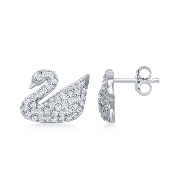 Sterling Silver Micro Pave Swan Earrings