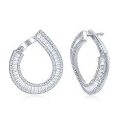 Sterling Silver Baguette with CZ Border J-Design Earrings