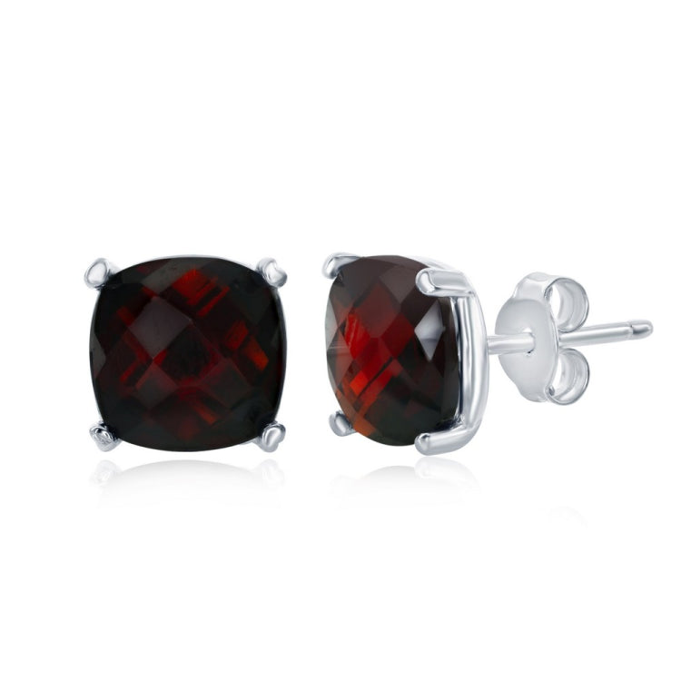 Sterling Silver 'January Birthstone' Square Garnet Stud Earrings