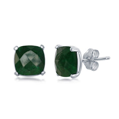 Sterling Silver 'May Birthstone' Square Emerald Stud Earrings
