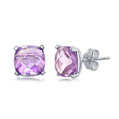 Sterling Silver 'June Birthstone' Square Pink Amethyst Stud Earrings