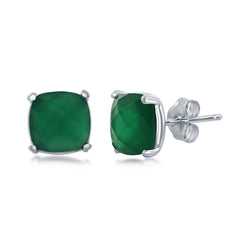 Sterling Silver 'August Birthstone' Square green agate  Stud Earrings