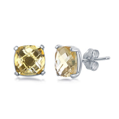 Sterling Silver 'November Birthstone' Square Citrine Stud Earrings