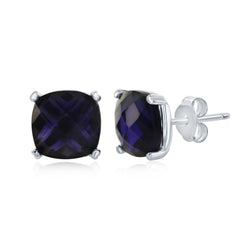 Sterling Silver 'December Birthstone' Square Lolite Stud Earrings