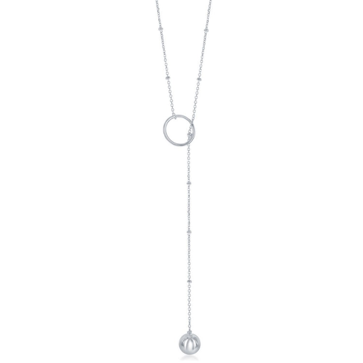 Sterling Silver Circle with Hanging Bead Beaded Lariat Necklace