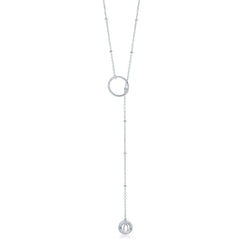 Sterling Silver Circle with Hanging Bead Beaded Lariat Necklace
