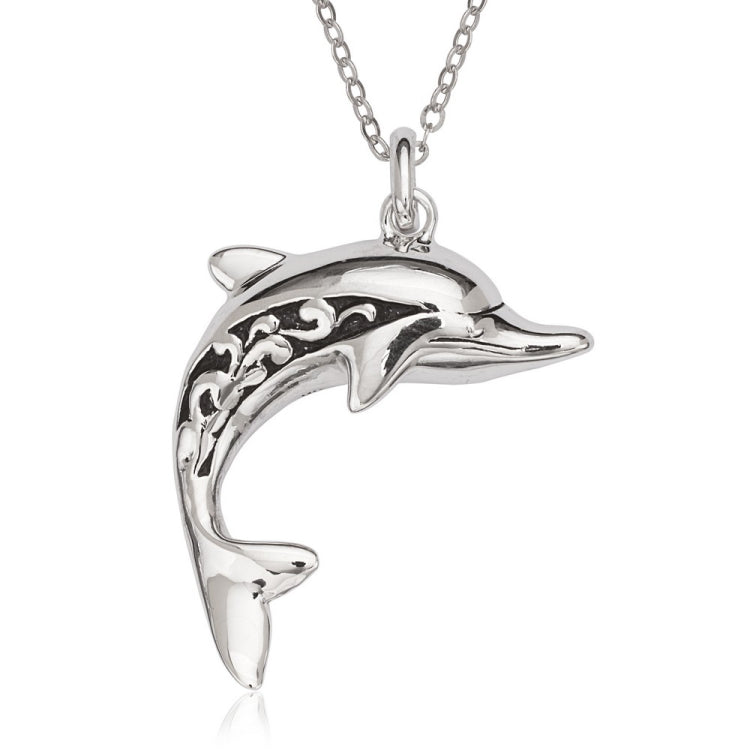 Sterling Silver Fancy Oxidized Dolphin Pendant