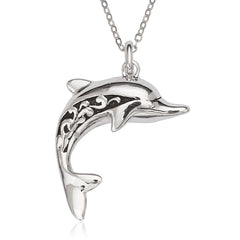 Sterling Silver Fancy Oxidized Dolphin Pendant