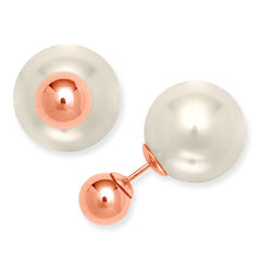 Sterling Silver Rose GP 8mm Bead with 16mm Pearl Back Earrings