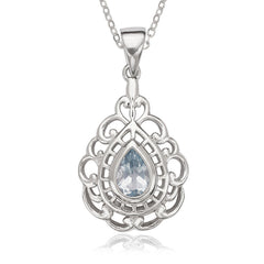 (SPECIAL ORD) Sterling Silver Designed Open Teardrop with Center Blue Topaz Teardrop Pendant