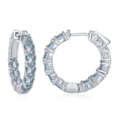 Sterling Silver Inside-Outside Blue Topaz Gemstone Hoop Earrings