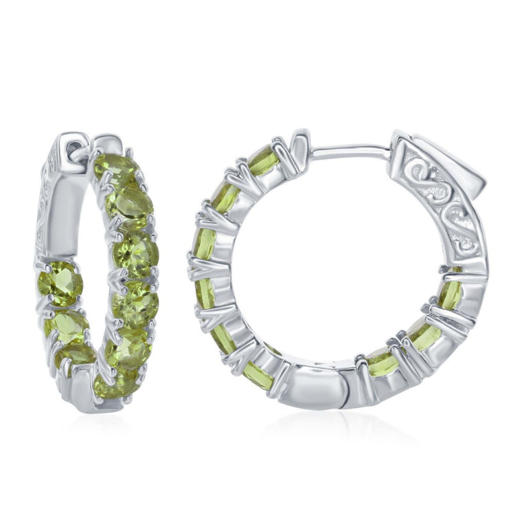 Sterling Silver Inside-Outside Peridot Gemstone Hoop Earrings